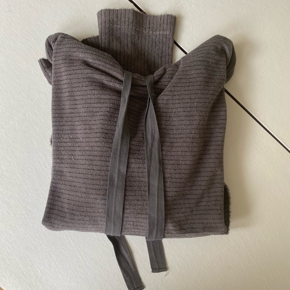 Bella Dahl Gray Striped Hooded Sweatshirt w/ Ribbon String and Slit on back